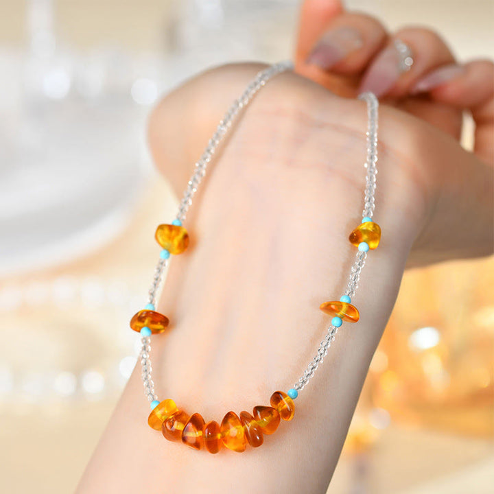 Buddha Stones White Crystal Bead Irregular Amber Clarity Necklace Pendant - image 3