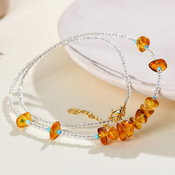 Buddha Stones White Crystal Bead Irregular Amber Clarity Necklace Pendant - image 8