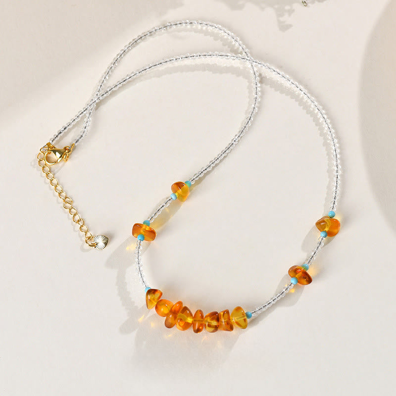 Buddha Stones White Crystal Bead Irregular Amber Clarity Necklace Pendant - image 2