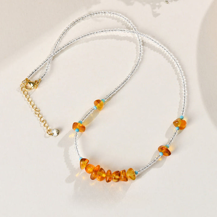 Buddha Stones White Crystal Bead Irregular Amber Clarity Necklace Pendant - image 2