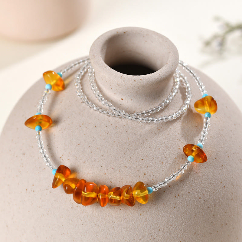 Buddha Stones White Crystal Bead Irregular Amber Clarity Necklace Pendant - image 1