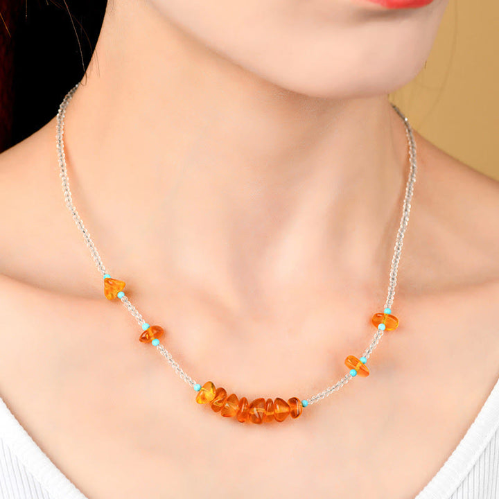 Buddha Stones White Crystal Bead Irregular Amber Clarity Necklace Pendant - image 4