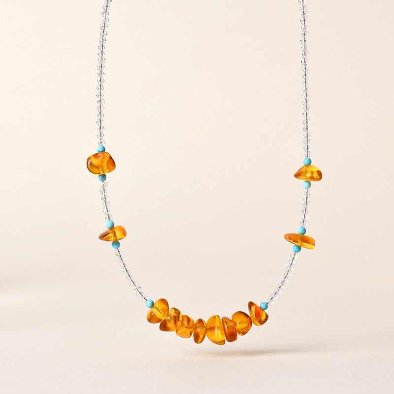 Buddha Stones White Crystal Bead Irregular Amber Clarity Necklace Pendant - White Crystal & Amber - image 0