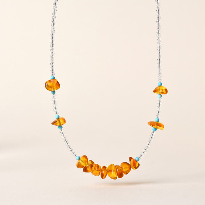 Buddha Stones White Crystal Bead Irregular Amber Clarity Necklace Pendant - White Crystal & Amber - image 0