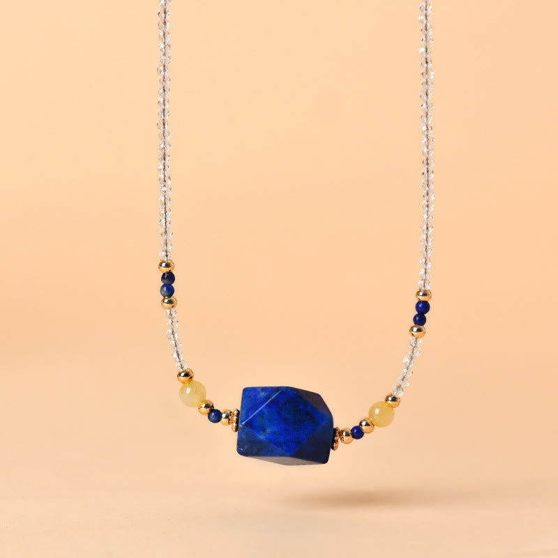 Buddha Stones White Crystal Lazurite Lapis Lazuli Healing Meditation Necklace Pendant - image 1