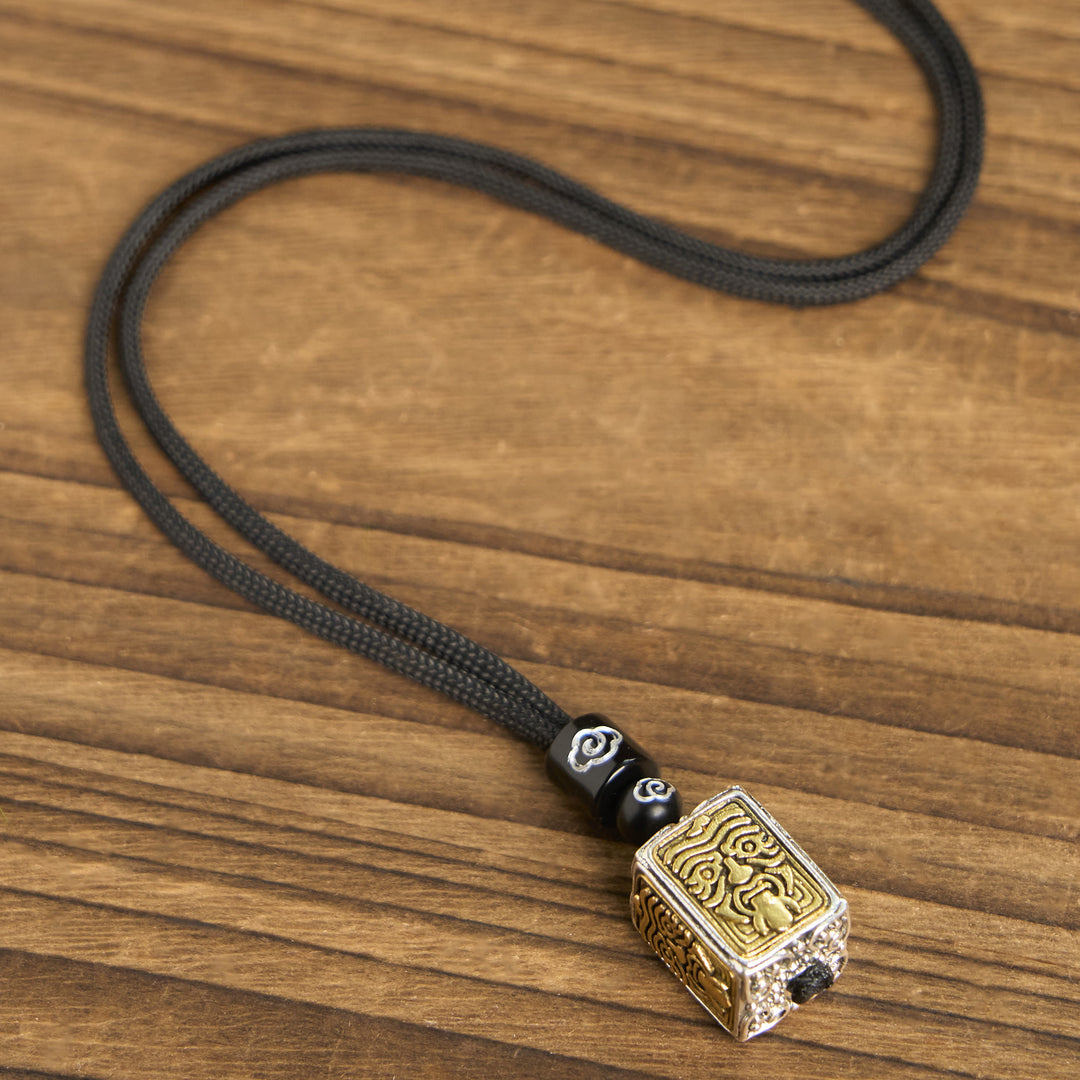Buddha Stones Tibetan Zakiram Goddess Of Wealth Protection Rope Square Necklace Pendant - image 4