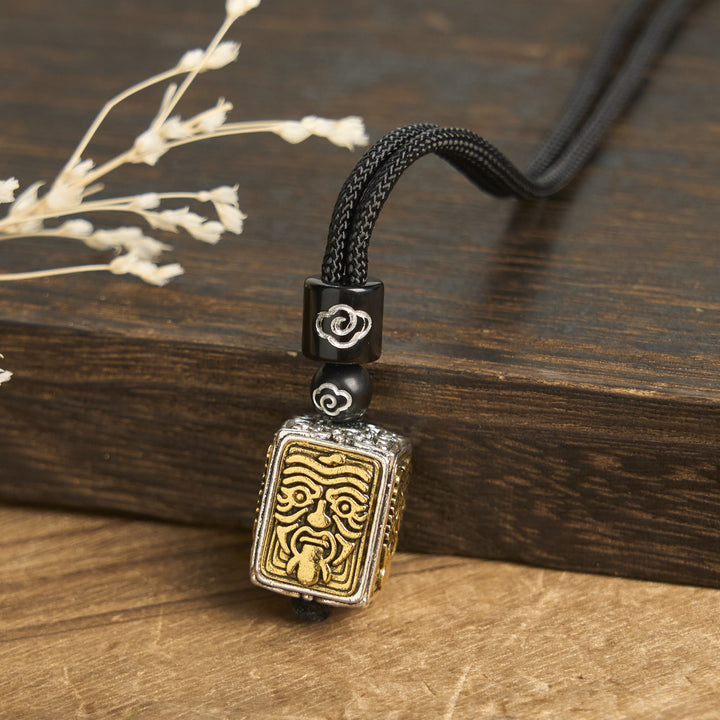 Buddha Stones Tibetan Zakiram Goddess Of Wealth Protection Rope Square Necklace Pendant - image 3