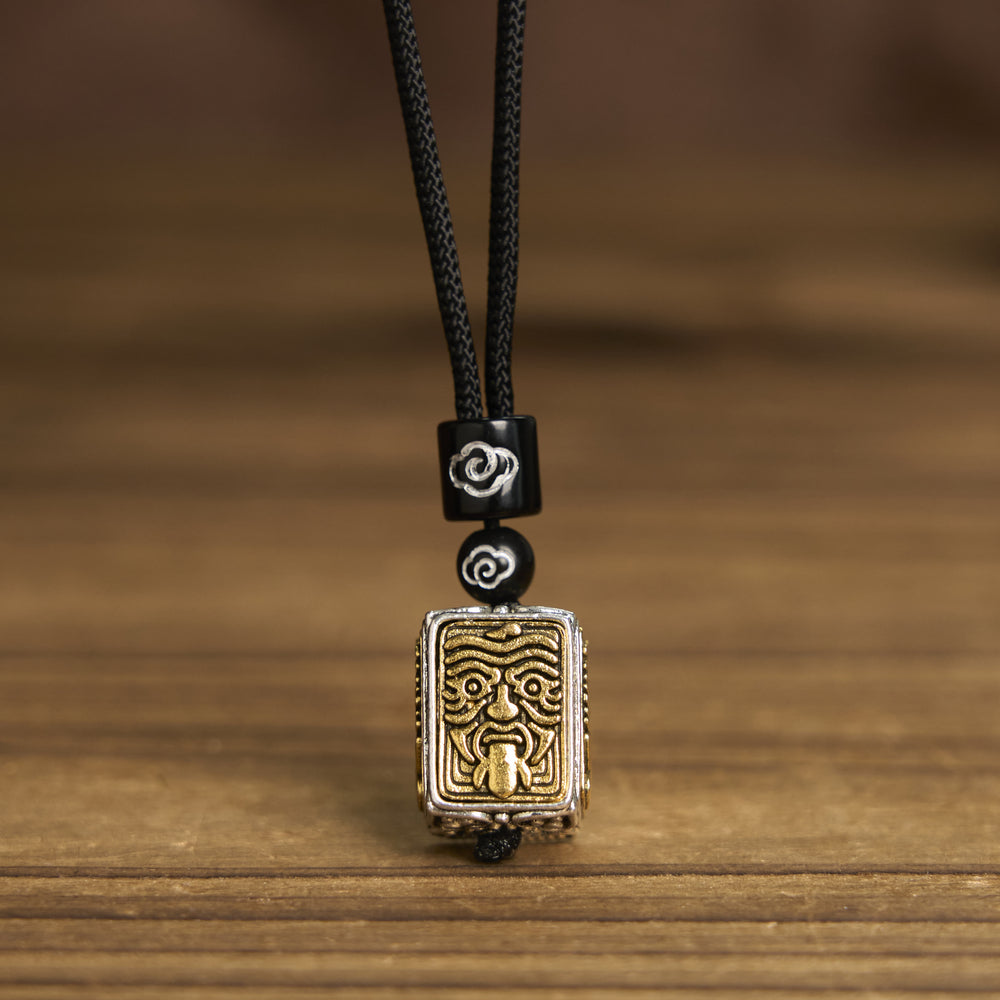 Buddha Stones Tibetan Zakiram Goddess Of Wealth Protection Rope Square Necklace Pendant - image 1