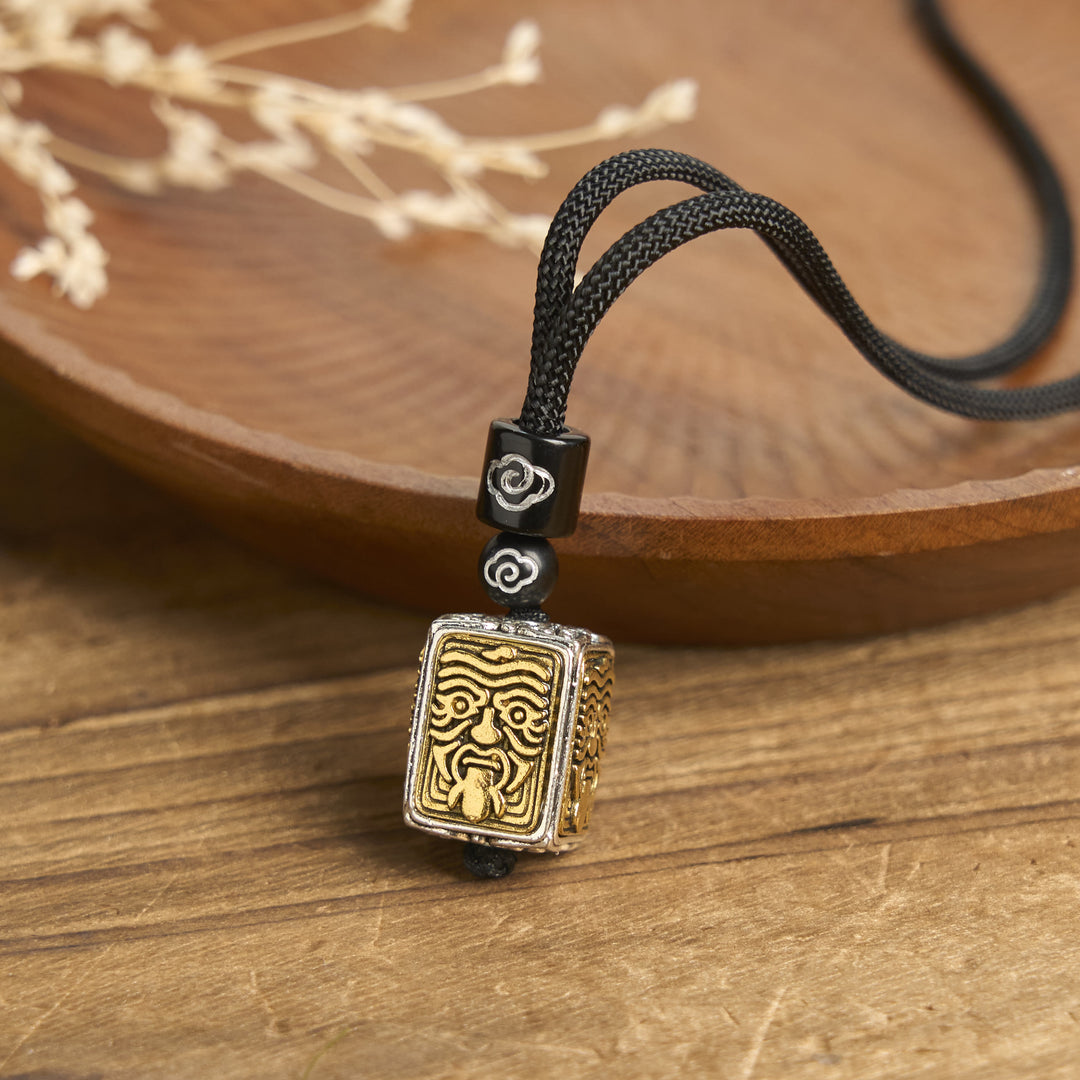 Buddha Stones Tibetan Zakiram Goddess Of Wealth Protection Rope Square Necklace Pendant - Zakiram - image 0