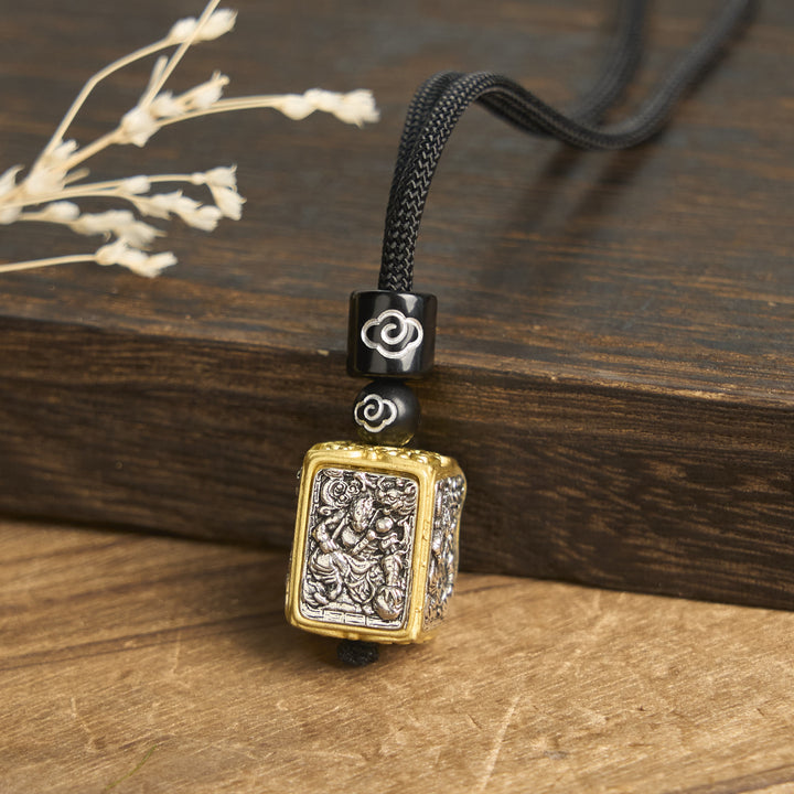 Buddha Stones Tibetan Zakiram Goddess Of Wealth Protection Rope Square Necklace Pendant - Mythical Beast - image 6