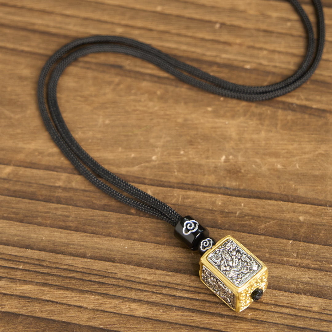 Buddha Stones Tibetan Zakiram Goddess Of Wealth Protection Rope Square Necklace Pendant - image 9
