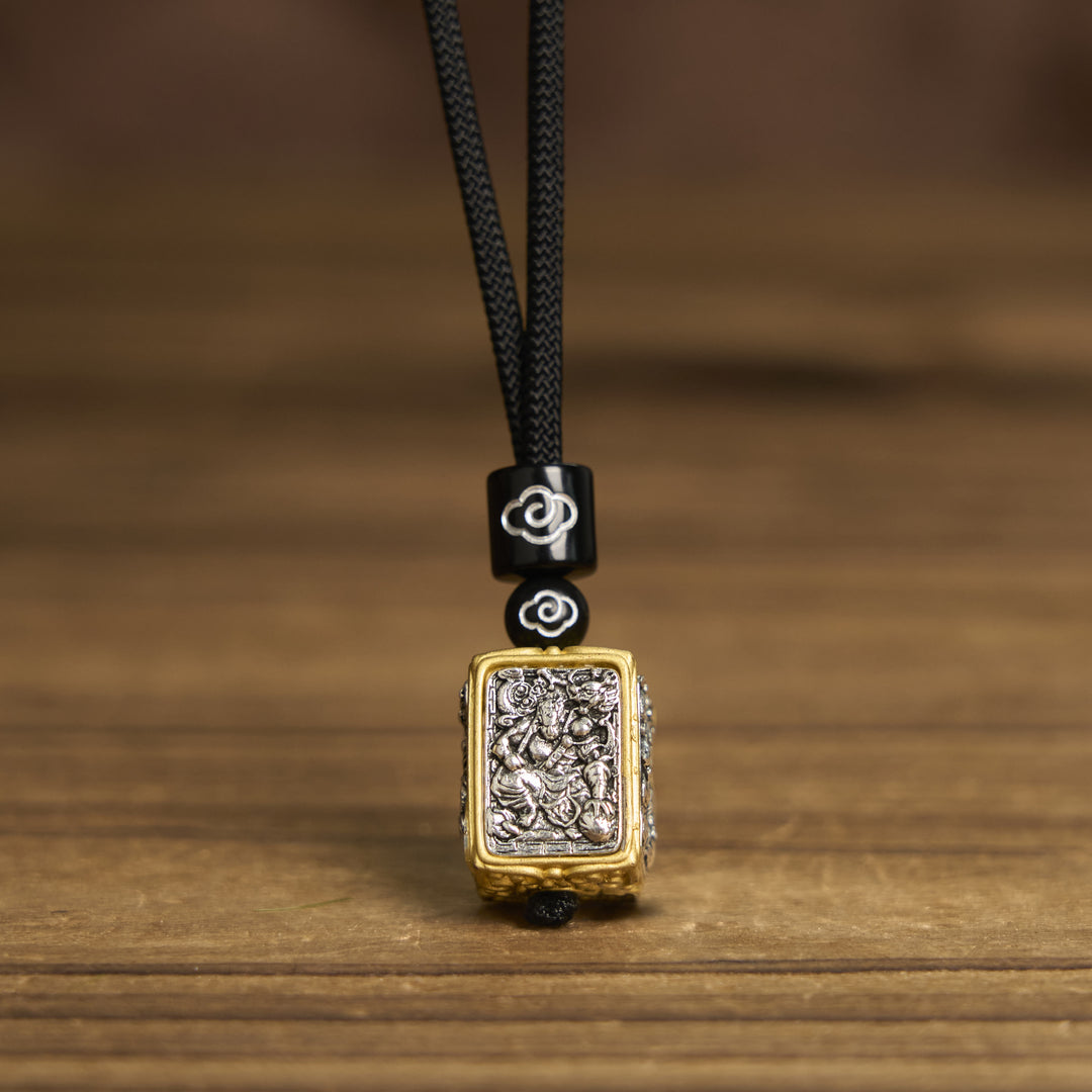 Buddha Stones Tibetan Zakiram Goddess Of Wealth Protection Rope Square Necklace Pendant - image 8