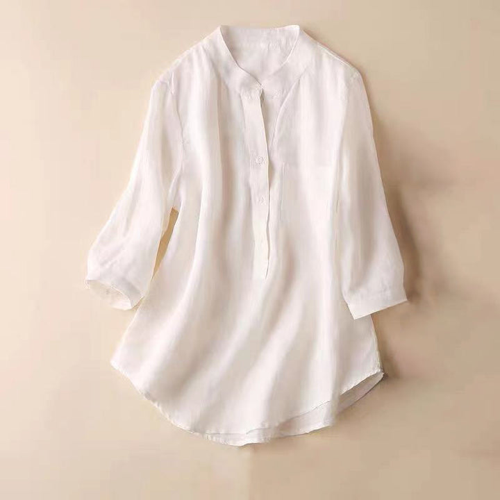 Buddha Stones Casual Women's V-neck Three Quarter Sleeve Design Plain Shirt - White - US12，UK/AU16，EU44 (3XL) - image 7
