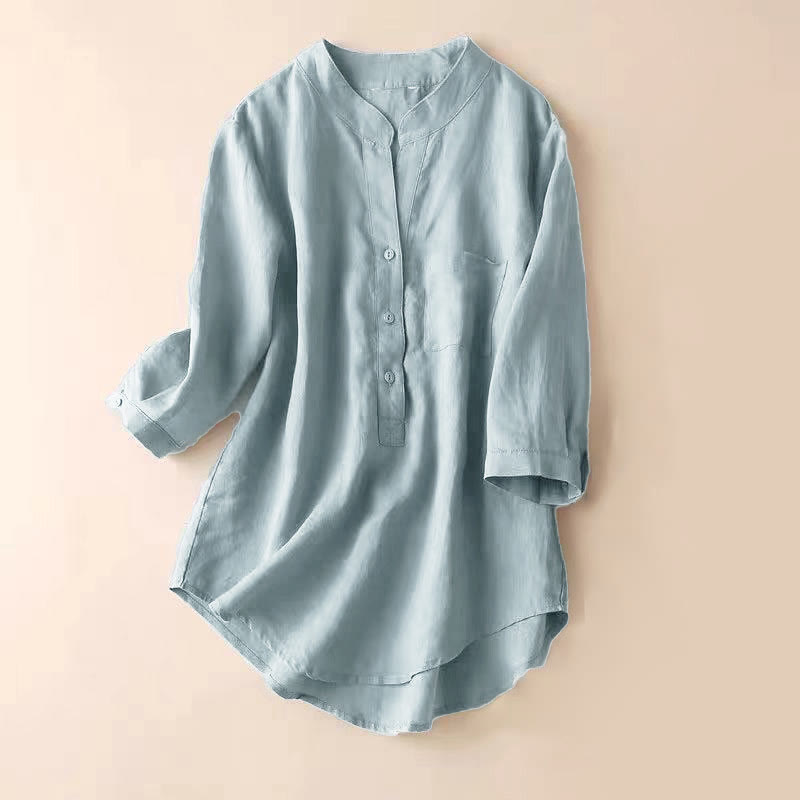 Buddha Stones Casual Women's V-neck Three Quarter Sleeve Design Plain Shirt - LightSteelBlue - US12，UK/AU16，EU44 (3XL) - image 0