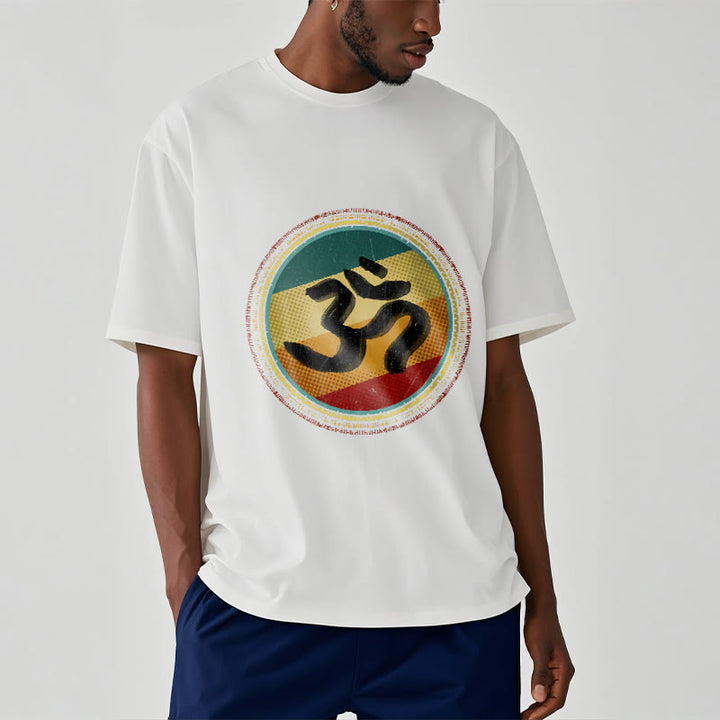 Buddha Stones Vibrant Color Simple Circular Mandala Pattern Om Symbol Tee Cotton T-shirt - image 1