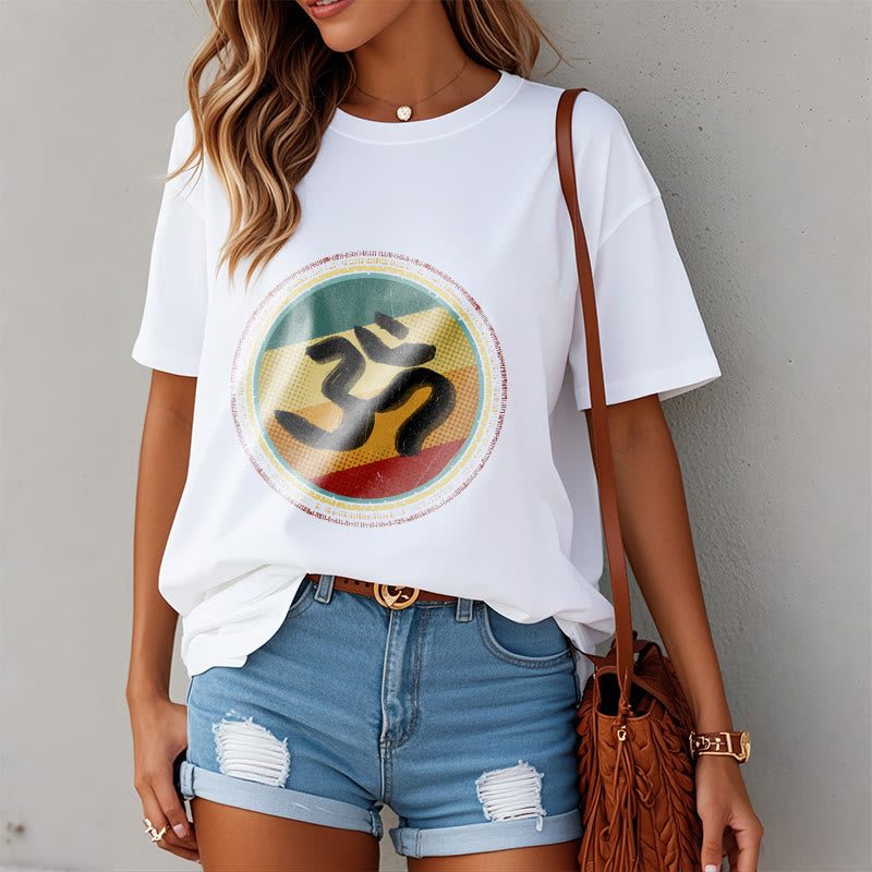 Buddha Stones Vibrant Color Simple Circular Mandala Pattern Om Symbol Tee Cotton T-shirt - image 2