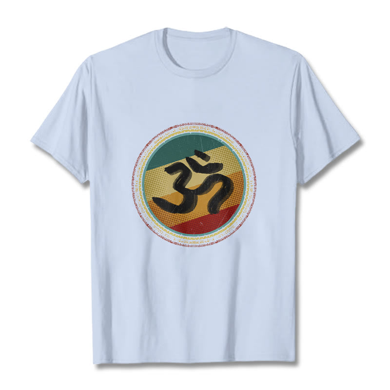 Buddha Stones Vibrant Color Simple Circular Mandala Pattern Om Symbol Tee Cotton T-shirt - LightCyan - 2XL - image 18
