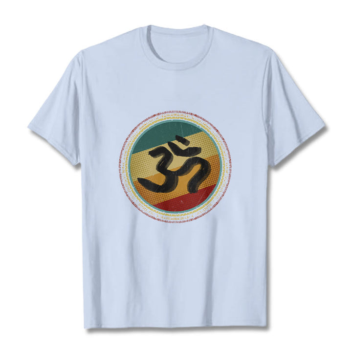 Buddha Stones Vibrant Color Simple Circular Mandala Pattern Om Symbol Tee Cotton T-shirt - LightCyan - 2XL - image 18