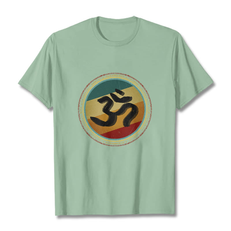 Buddha Stones Vibrant Color Simple Circular Mandala Pattern Om Symbol Tee Cotton T-shirt - PaleGreen - 2XL - image 14