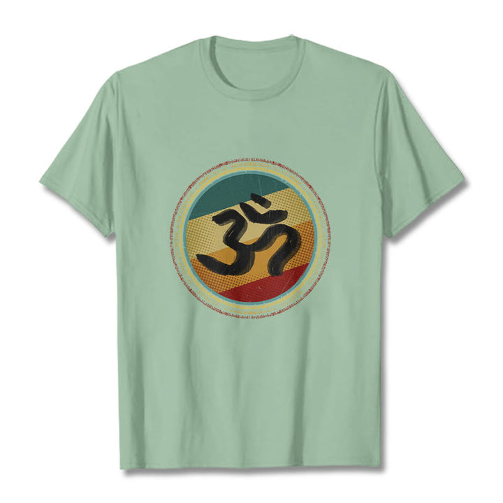 Buddha Stones Vibrant Color Simple Circular Mandala Pattern Om Symbol Tee Cotton T-shirt - PaleGreen - 2XL - image 14