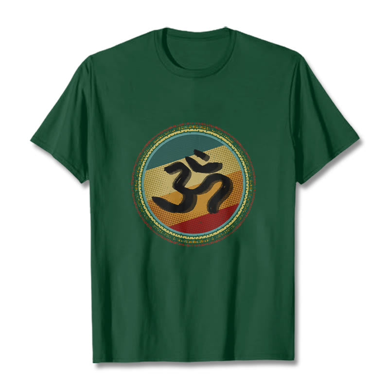 Buddha Stones Vibrant Color Simple Circular Mandala Pattern Om Symbol Tee Cotton T-shirt - ForestGreen - 2XL - image 10