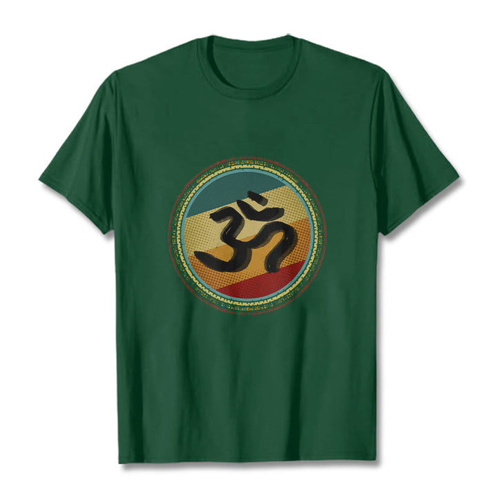 Buddha Stones Vibrant Color Simple Circular Mandala Pattern Om Symbol Tee Cotton T-shirt - ForestGreen - 2XL - image 10