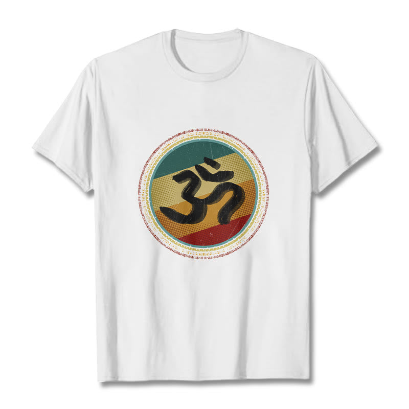 Buddha Stones Vibrant Color Simple Circular Mandala Pattern Om Symbol Tee Cotton T-shirt - White - 2XL - image 0
