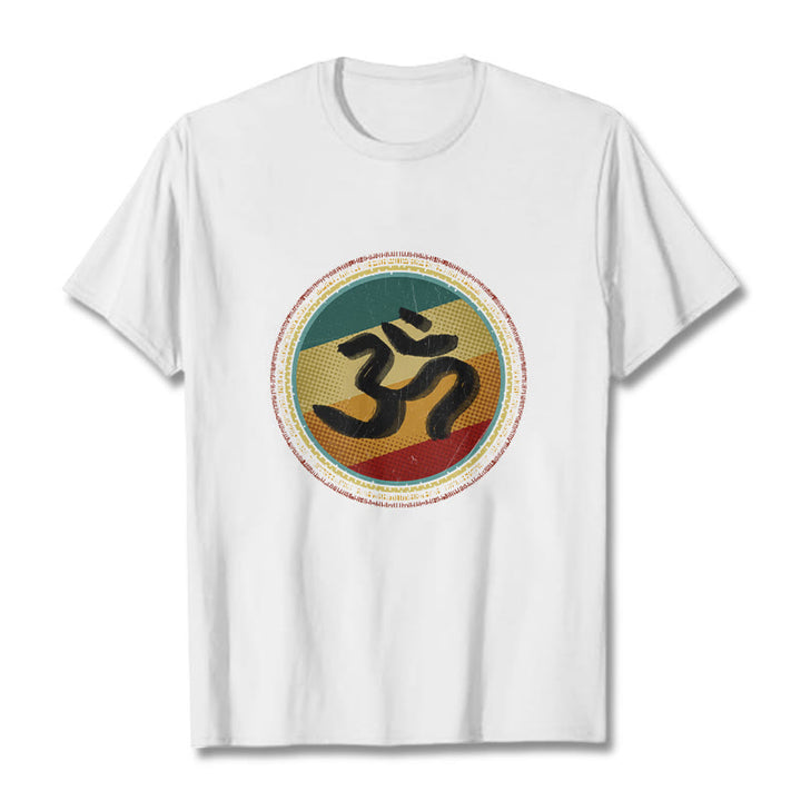 Buddha Stones Vibrant Color Simple Circular Mandala Pattern Om Symbol Tee Cotton T-shirt - White - 2XL - image 0