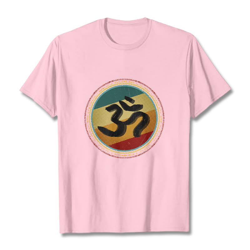 Buddha Stones Vibrant Color Simple Circular Mandala Pattern Om Symbol Tee Cotton T-shirt - LightPink - 2XL - image 12