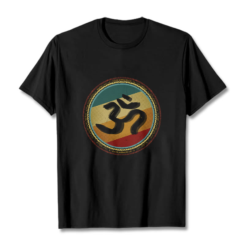 Buddha Stones Vibrant Color Simple Circular Mandala Pattern Om Symbol Tee Cotton T-shirt - Black - 2XL - image 4