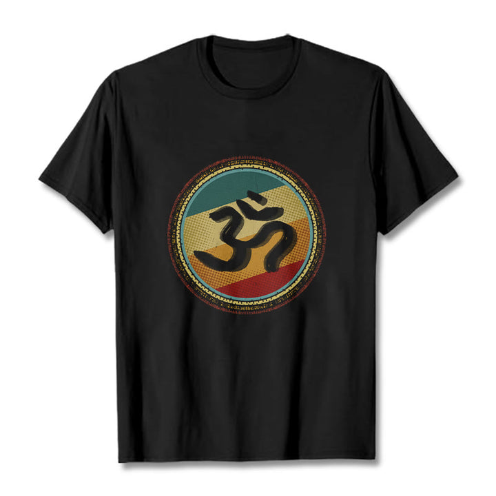 Buddha Stones Vibrant Color Simple Circular Mandala Pattern Om Symbol Tee Cotton T-shirt - Black - 2XL - image 4