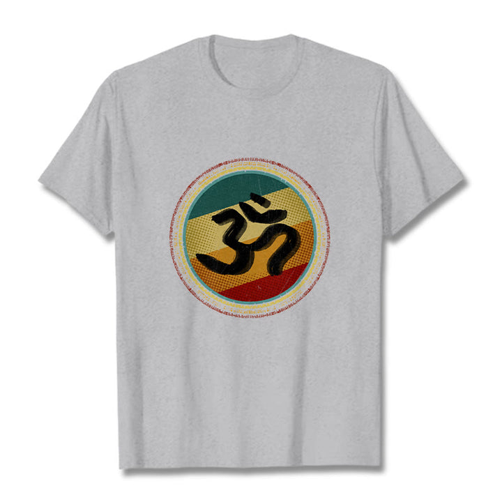 Buddha Stones Vibrant Color Simple Circular Mandala Pattern Om Symbol Tee Cotton T-shirt - LightGrey - 2XL - image 19