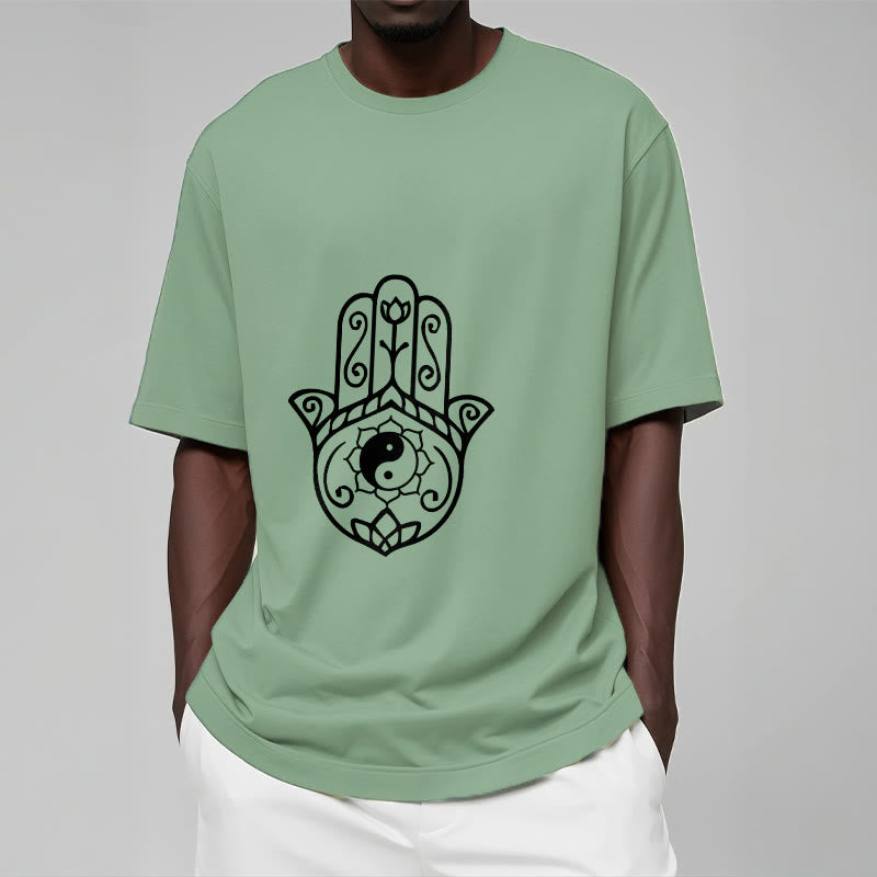Buddha Stones Hamsa Hand Yin Yang Pattern Tee Cotton T-shirt - image 15
