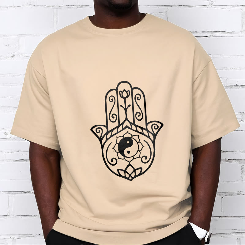 Buddha Stones Hamsa Hand Yin Yang Pattern Tee Cotton T-shirt - image 11