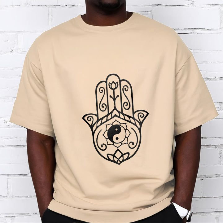 Buddha Stones Hamsa Hand Yin Yang Pattern Tee Cotton T-shirt - image 11