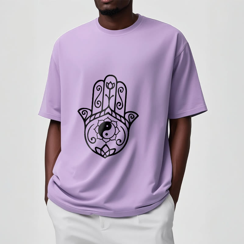 Buddha Stones Hamsa Hand Yin Yang Pattern Tee Cotton T-shirt - image 17