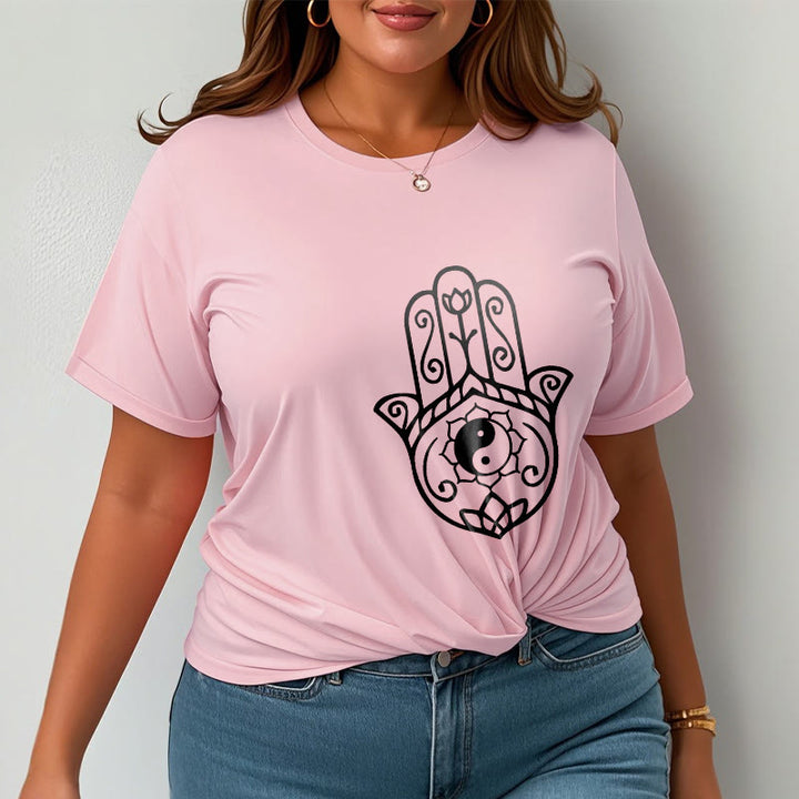 Buddha Stones Hamsa Hand Yin Yang Pattern Tee Cotton T-shirt - image 13