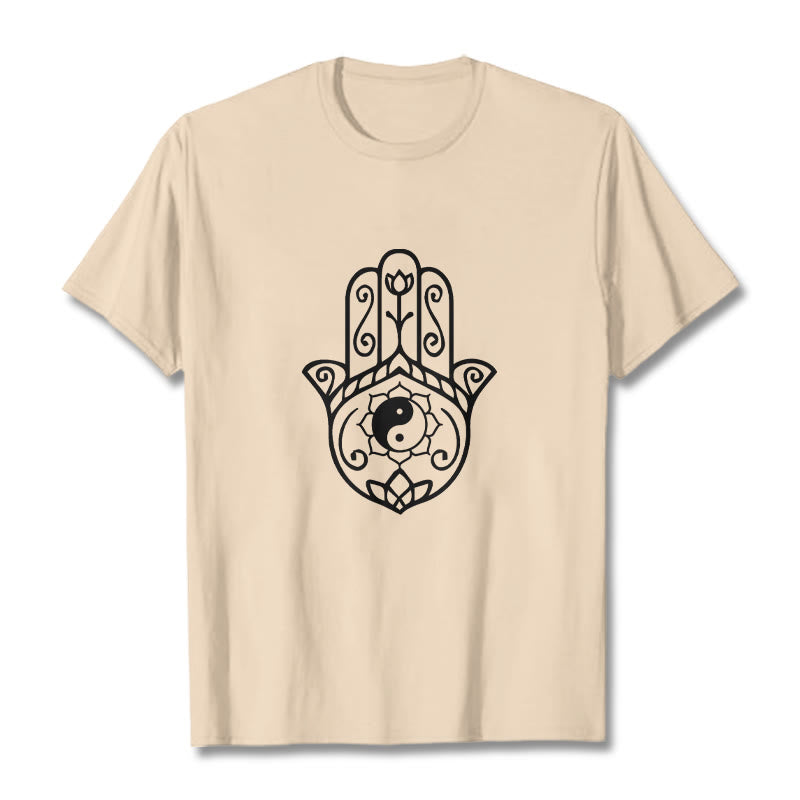 Buddha Stones Hamsa Hand Yin Yang Pattern Tee Cotton T-shirt - Bisque - 2XL - image 10