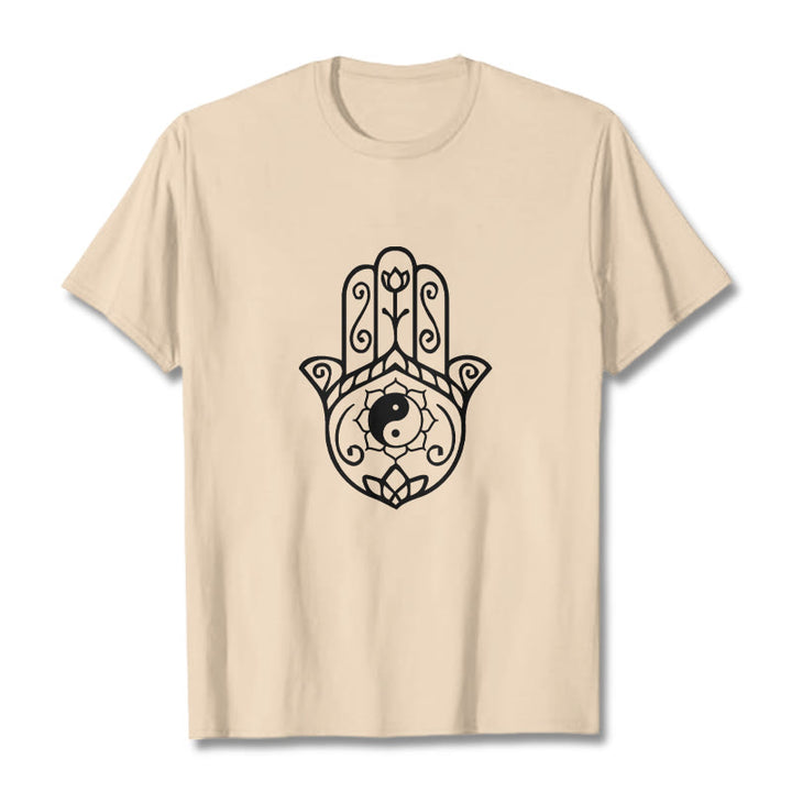 Buddha Stones Hamsa Hand Yin Yang Pattern Tee Cotton T-shirt - Bisque - 2XL - image 10