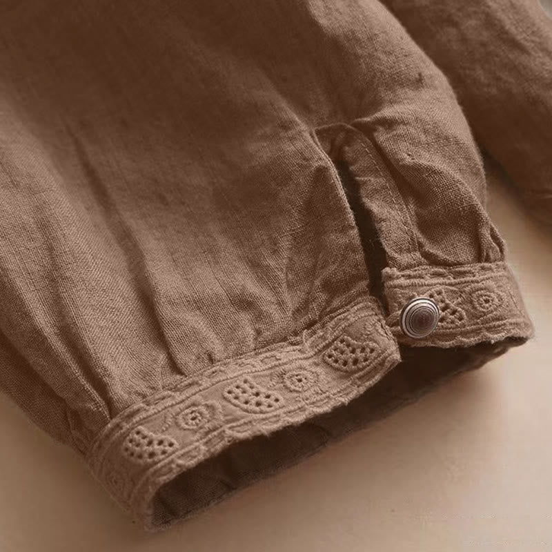 Buddha Stones Casual Plain Women's Hollow Crew Neck Design Three Quarter Sleeve Shirt - image 5