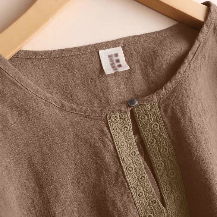 Buddha Stones Casual Plain Women's Hollow Crew Neck Design Three Quarter Sleeve Shirt - image 10
