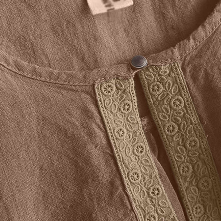 Buddha Stones Casual Plain Women's Hollow Crew Neck Design Three Quarter Sleeve Shirt - image 7