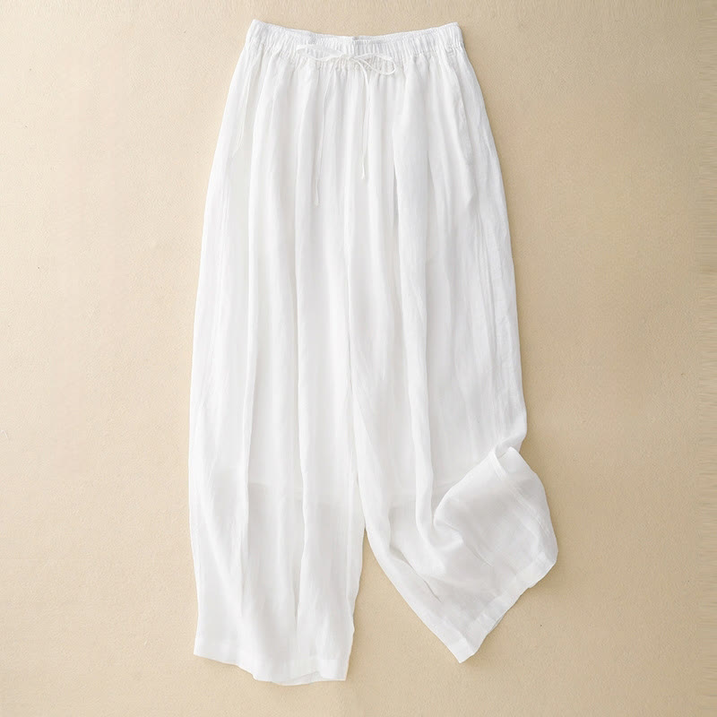 Buddha Stones Casual Loose Double Layer 7-8 Length Cropped Pants Women's Pants With Pockets - White - US8-10，UK/AU12-14，EU40-42 (2XL) - image 11