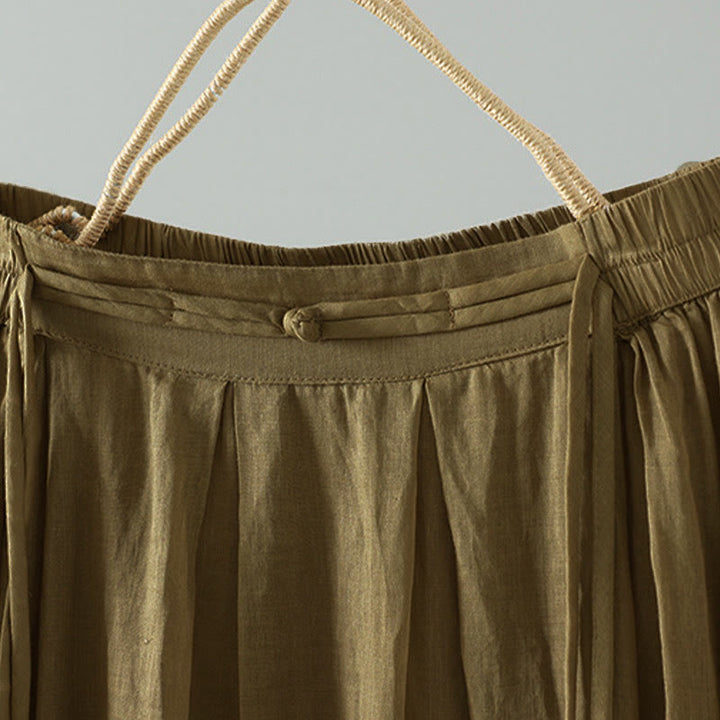 Buddha Stones Summer Retro Pure Color Tassel Design Women's Skirt With Pockets - image 4