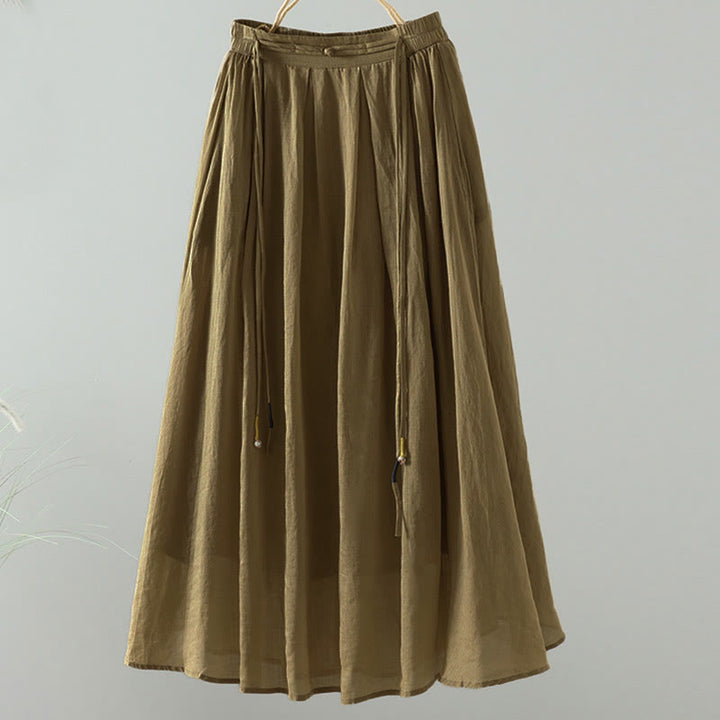 Buddha Stones Summer Retro Pure Color Tassel Design Women's Skirt With Pockets - DarkGoldenrod - US12，UK/AU16，EU44 (2XL) - image 0