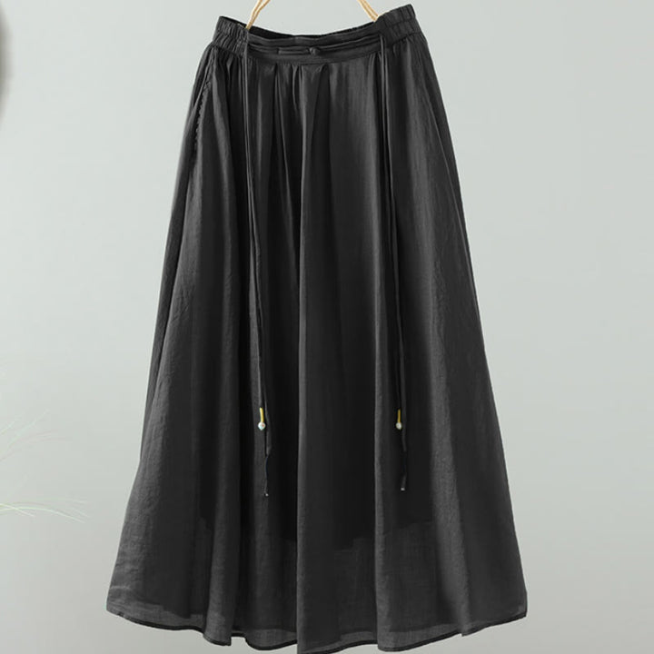 Buddha Stones Summer Retro Pure Color Tassel Design Women's Skirt With Pockets - Black - US12，UK/AU16，EU44 (2XL) - image 17