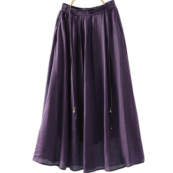 Buddha Stones Summer Retro Pure Color Tassel Design Women's Skirt With Pockets - Purple - US12，UK/AU16，EU44 (2XL) - image 15