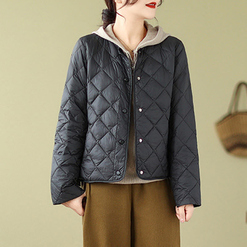 Buddha Stones Women's Fall Long Sleeve Diamond Quilted Design Cotton Thermal Jacket With Pockets - image 18