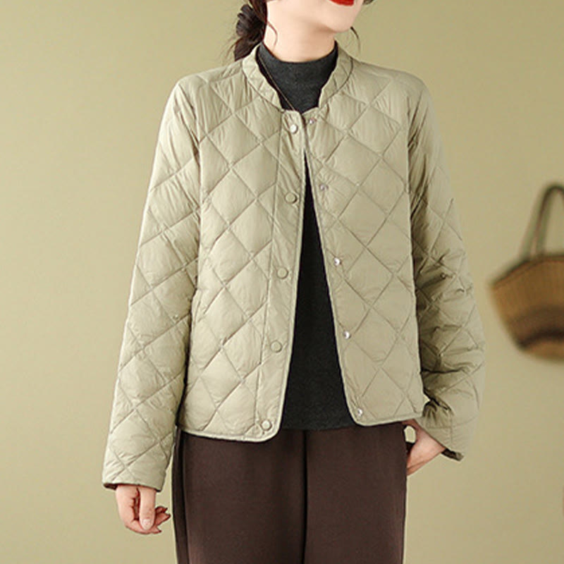 Buddha Stones Women's Fall Long Sleeve Diamond Quilted Design Cotton Thermal Jacket With Pockets - image 23