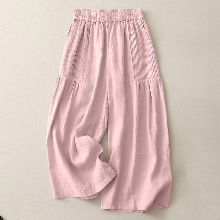 Buddha Stones Casual Plain Tucker Pleats Elastic Women's Polyester Wide Leg Pants With Pockets - MistyRose - US8-10，UK/AU12-14，EU40-42 (2XL) - image 0
